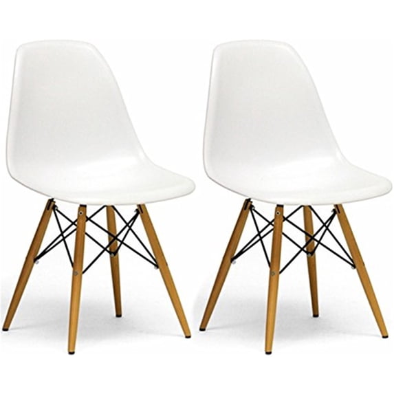 Mod Made Paris Tower Dining Side Chair With Wood Legs- Set Of 2 (White)