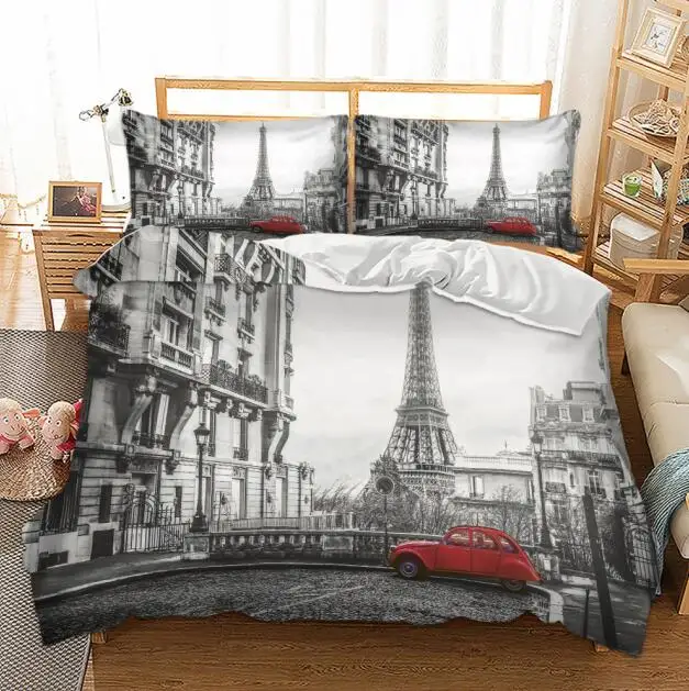 Paris Tower London ry Big Ben Red Teleph Booth Bus Print Bedding Set