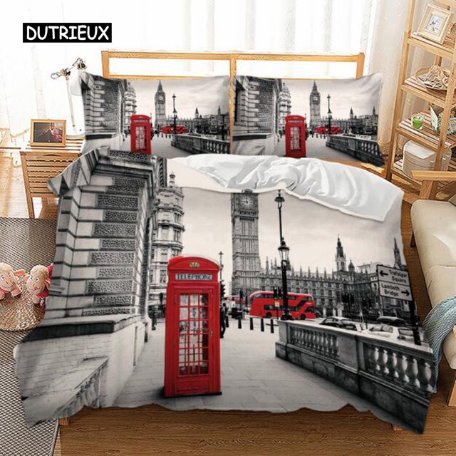Paris Tower London ry Big Ben Red Teleph Booth Bus Print Bedding Set