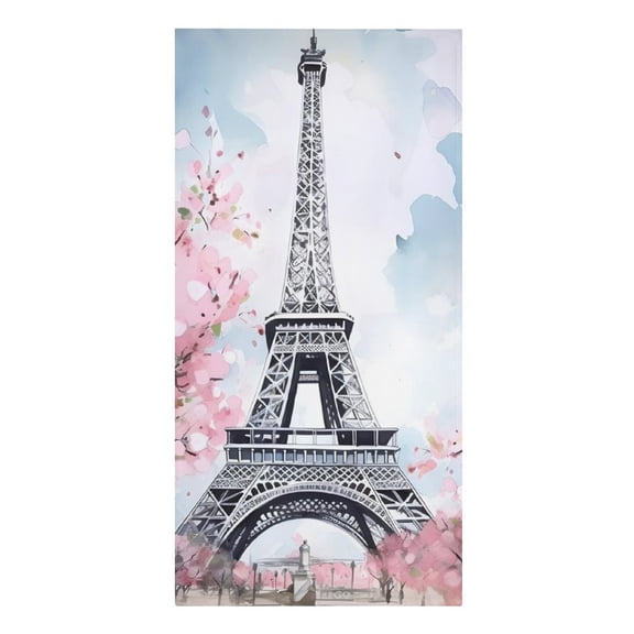 Paris Tower Pink Flowers Blue Sky Microfiber Beach Towel Absorbent Compact Towels for Swimming Pool Beach Travel Things for Vacation Essentials Adult Gift,61.4×30.3Inch