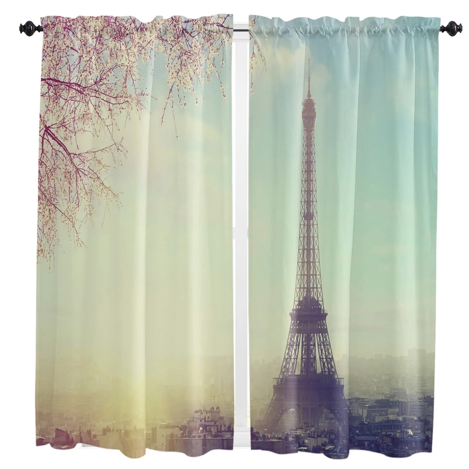 Paris Tower Scenic Street Flower Building Curtain For Living Room Kids ...