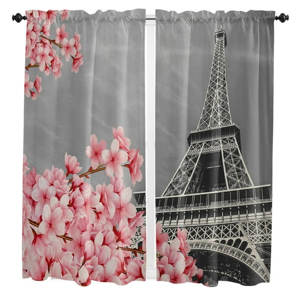Paris Tower Scenic Street Flower Building Curtain For Living Room Kids Bedroom Kitchen Window Curtains Home Drapes