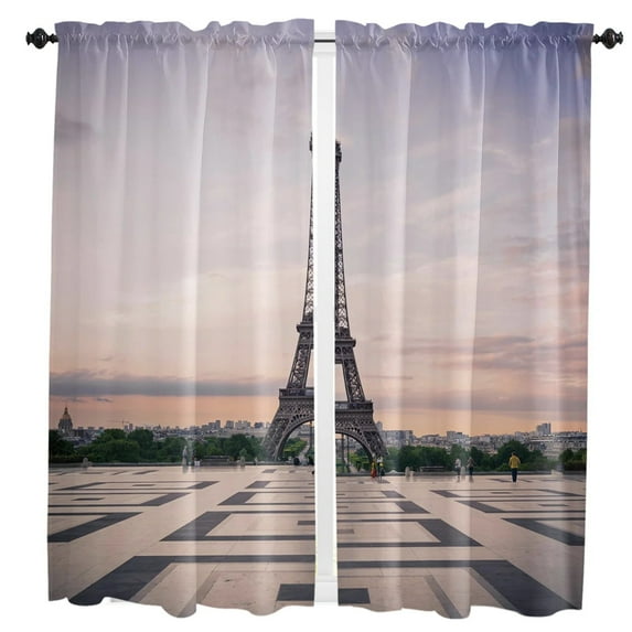 Paris Tower Scenic Street Flower Building Curtain For Living Room Kids Bedroom Kitchen Window Curtains Home Drapes