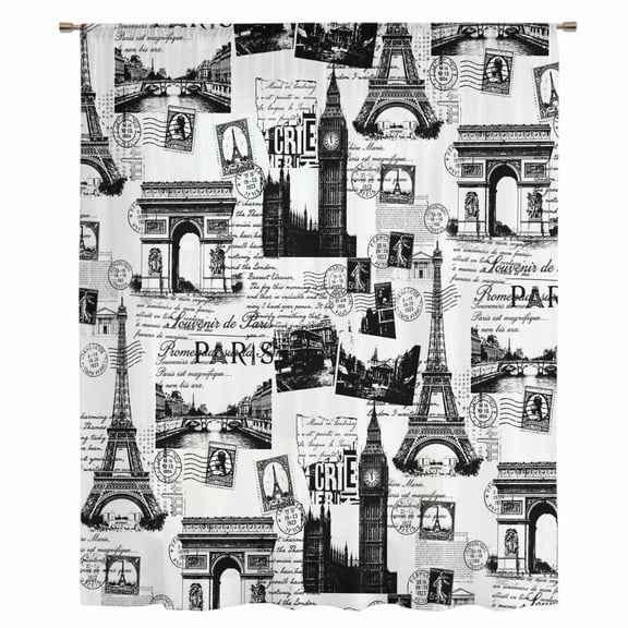 Paris Tower Sheer Curtains 45 Inches Long, Vintage Architectural Hand-Painted Aesthetic Light Filering Curtains, Breathable Simi Curtain Privacy Drapes for Kitchen Bathroom Small Window Treatment