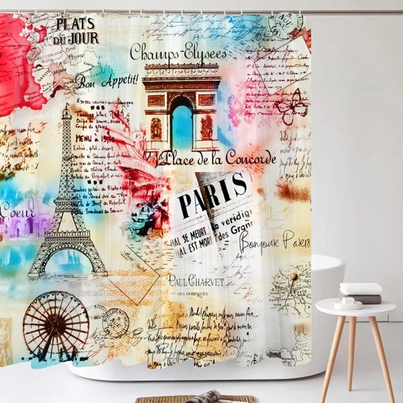 Paris Tower Shower Curtain Room Decor Waterproof Polyester Fabric Shower Curtains Bathtub Curtain Bathroom Textured With