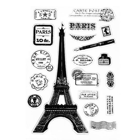 Paris Tower Silicone Clear Stamp Paris Letter Pattern Background Transparent Seal for DIY Journaling Cards Embellishment
