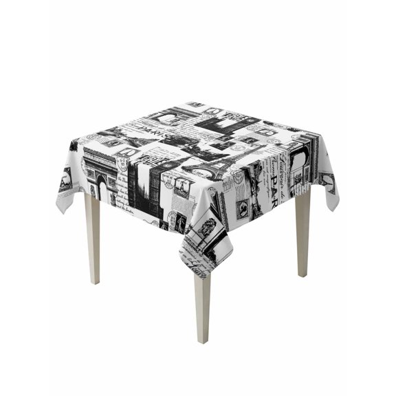 Paris Tower Table Cloth, Waterproof Tablecloth for Square Tables, Vintage Architectural Hand-Painted Aesthetic Reusable Washable Fabric Table Cover for Restaurant Kitchen Dining Tables 54"x54"