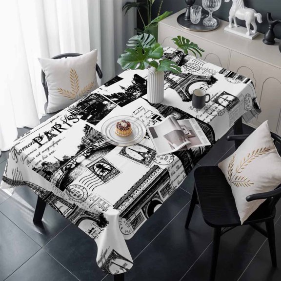 Paris Tower Table Cloth Waterproof Tablecloths, Vintage Architectural Hand-Painted Aesthetic Tablecloth Dining Table Cover for Kitchen Party Tabletop Outdoor, Rectangle Tablecloth 60x120 Inch