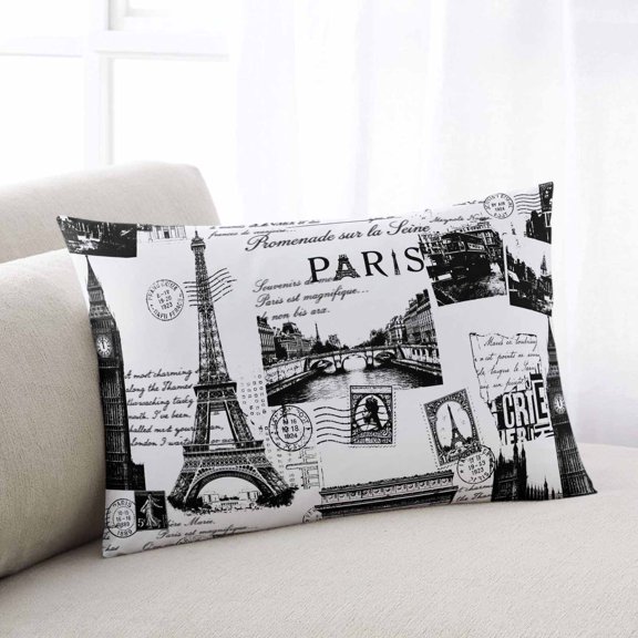 Paris Tower Throw Pillow Covers, Vintage Architectural Hand-Painted Aesthetic Soft Breathable Pillow Cases with Invisible Zipper for Sleeping, Small Pillowcases for Couch Bed Sofa Chair 16x24 Inches