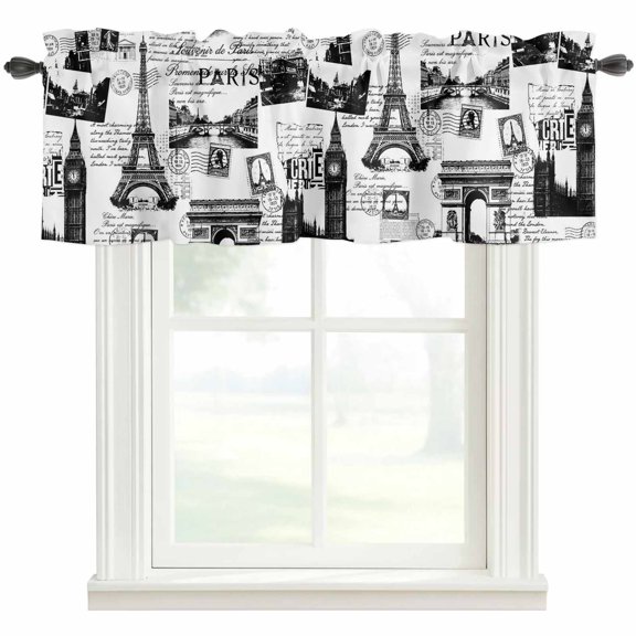 Paris Tower Valances for Windows Farmhouse Kitchen Curtains Valances Rod Pocket Valance Curtains for Windows Vintage Architectural Hand-Painted Aesthetic Window Valances for Bathroom Bedroom 60"x18"