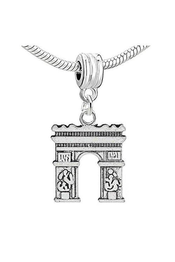 Paris Triumphal Arch Charm Dangle Bead Compatible with European Snake Chain Bracelet