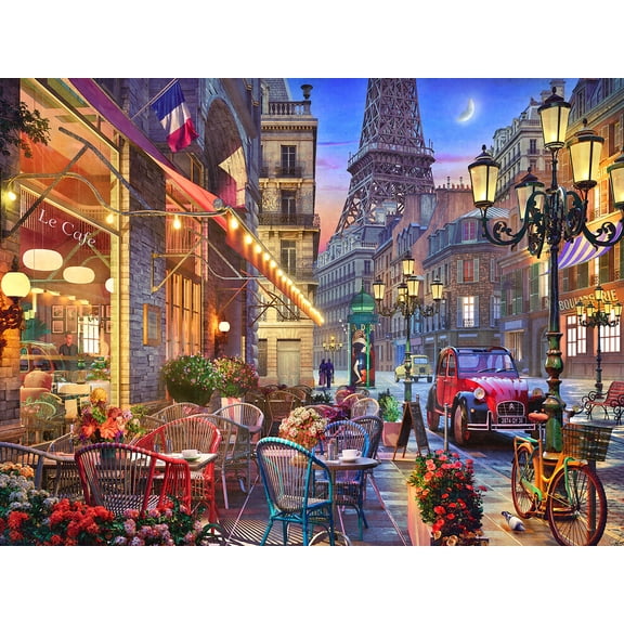 Paris Twilight Jigsaw Puzzle - 500 Piece Puzzles for Adults, Eiffel Tower Puzzle, Paris Cafe with Vivid Colors, Intricate Design, Precision Cutting, Recycled Materials, from VCC
