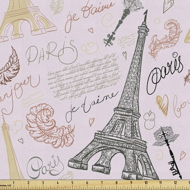 Ambesonne Paris Fabric by the Yard Upholstery, Nostalgic Sketch Words, 3 Yards, Multicolor