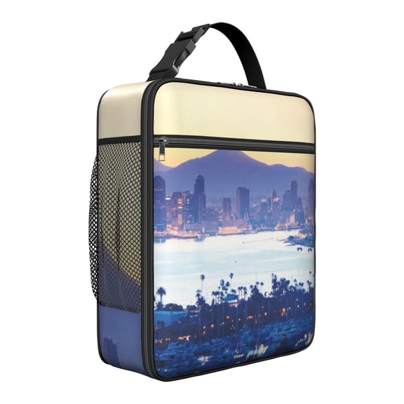 Paris Vacation Lunch Tote – Cute Travel & Explore Themed Insulated Bento Bag with Airplane and Map Design, Waterproof Thermal Cooler for Office, Beach, or Holiday Use