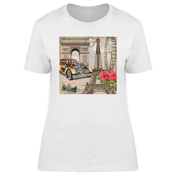 Paris Vintage Car And Background T-Shirt Women -Image by Shutterstock, Female 3X-Large