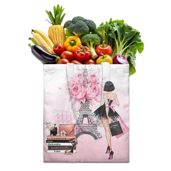 Paris Vintage Style Washable Tote Bag - Foldable Reusable Grocery Bag, Durable 16x15 for Flight & Airplane