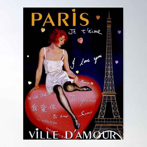 Paris ; Vintage Ville Damour Travel Print Poster Wall Art, Modern Wall Decor For Living Room Bedroom, 8x12 UNFRAMED