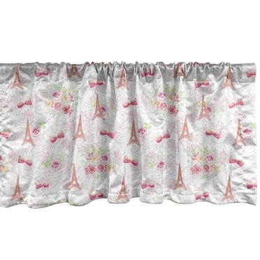 Paris Window Valance Pack of 2, Eiffel Towers and French Bouquets Bows with Romantic Pattern, Rod Pocket Curtain Valances for Kitchen Bedroom, 54" X 18", Pale Green Pale Pink, by Ambesonne