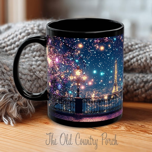 Paris at Night Coffee Mug Romantic Eiffel Tower Design