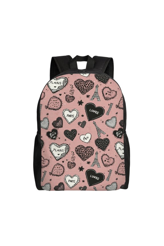Paris-themed illustration Backpack with 15 Inch Laptop Compartment,Water-Resistant Daypack, Large Capacity Backpack with Adjustable Breathable Shoulder Straps for Daily Use Travel Gym