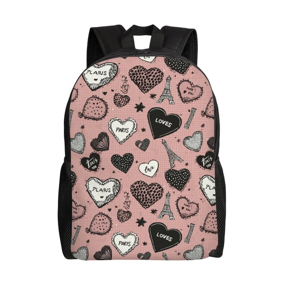 Paris-themed illustration Backpack with 15 Inch Laptop Compartment,Water-Resistant Daypack, Large Capacity Backpack with Adjustable Breathable Shoulder Straps for Daily Use Travel Gym