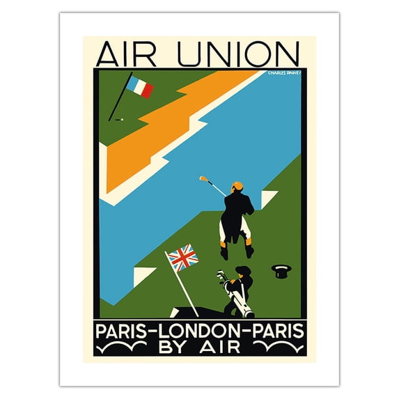 Paris to London By Air - Air Union - Vintage Airline Travel Poster by Charles Paine c.1923 - Bamboo Fine Art 290gsm Paper Print (Unframed) 18x24in