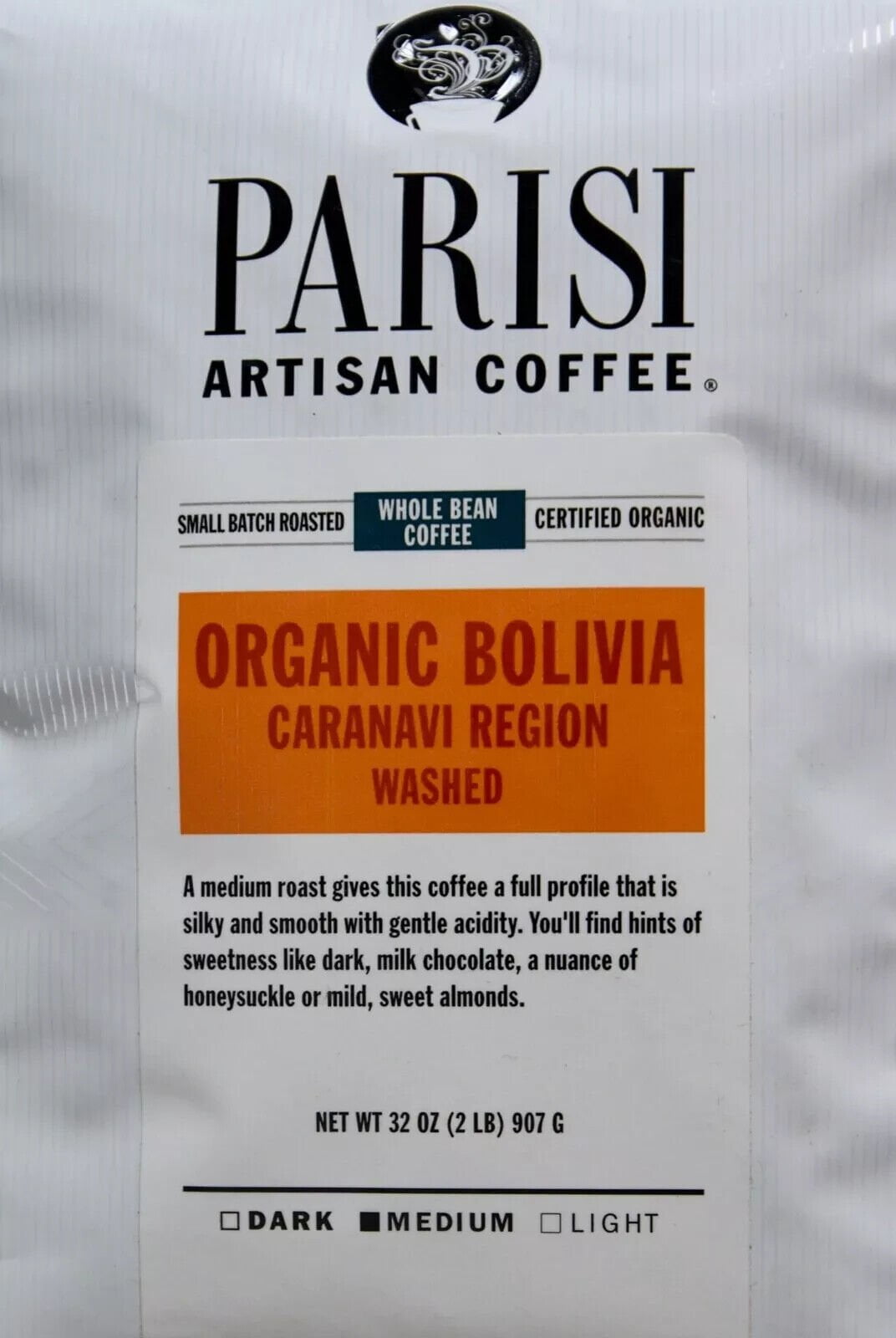 Parisi Artisan Coffee Bolivia Organic Whole Bean Medium-Roast, 32 Ounce