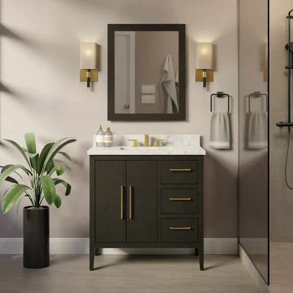 Parisian 36" Bathroom Vanity with Black Oak Cabinet and Carrara Marble Top