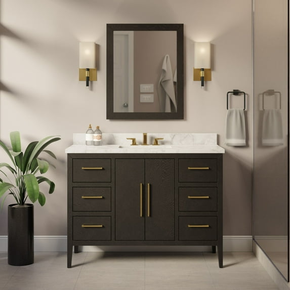 Parisian 48" Bathroom Vanity with Black Oak Cabinet and Carrara Marble Top