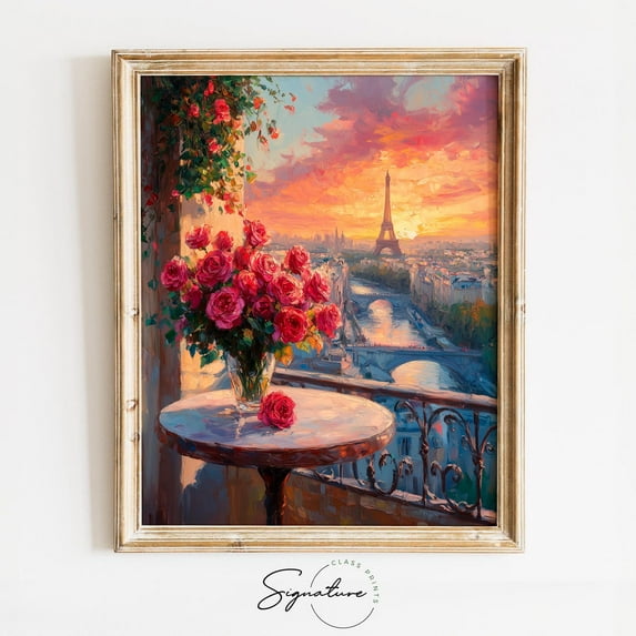 Parisian Balcony With Roses, Romantic Valentines Day Wall Art, Vintage Paris Poster, Cottagecore Romantic Balcony Scene, 3548 Home Decor, 8x12 UNFRAMED