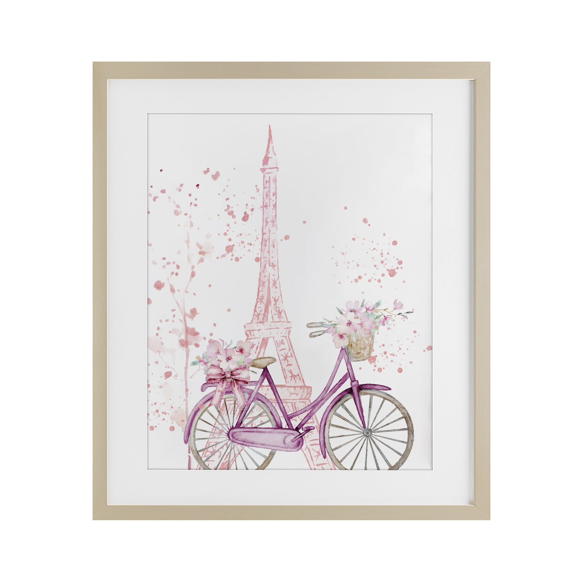 Parisian Bicycle & Modern Splatter Birch Framed Print Under Glass, design by Kim Allen