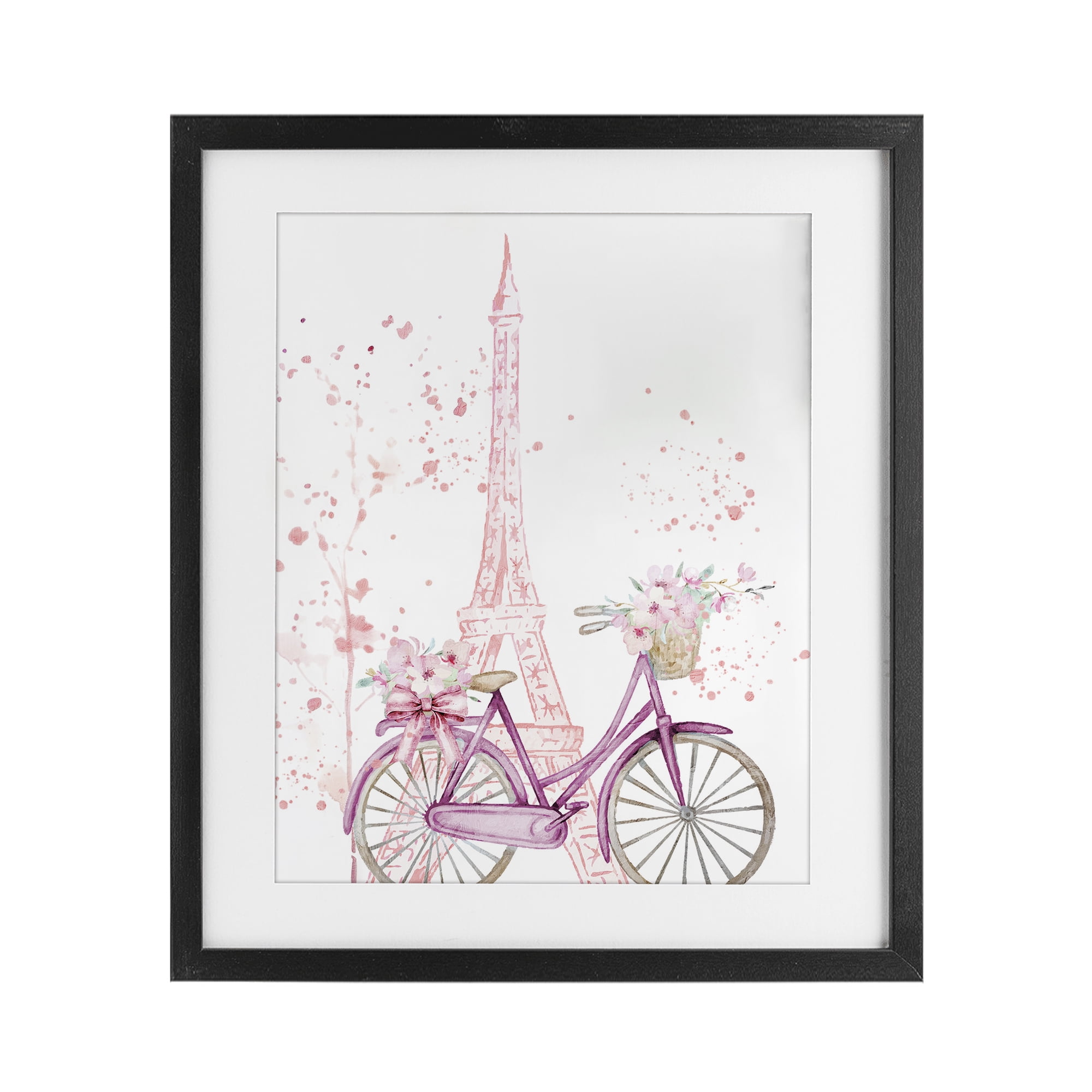 Parisian Bicycle & Modern Splatter Black Framed Print Under Glass, design by Kim Allen