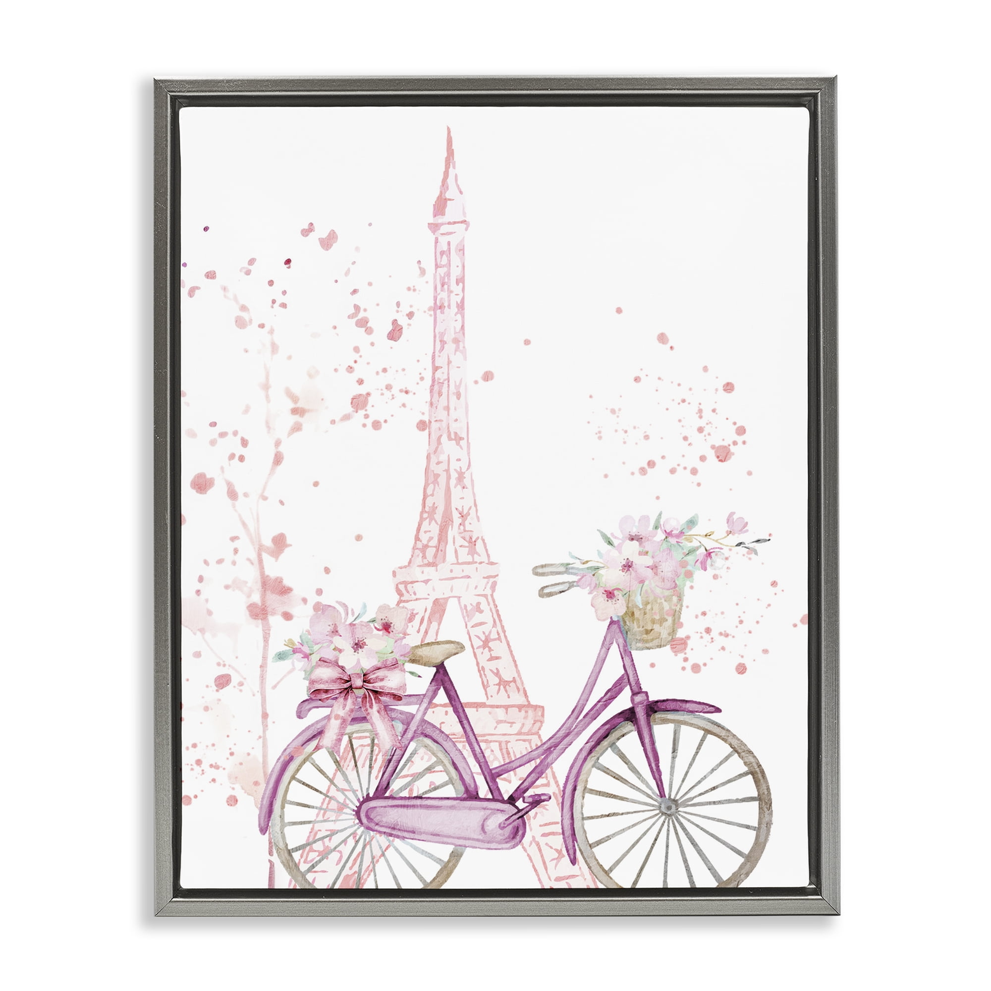 Parisian Bicycle & Modern Splatter Gray Framed Floater Canvas Wall Art, design by Kim Allen