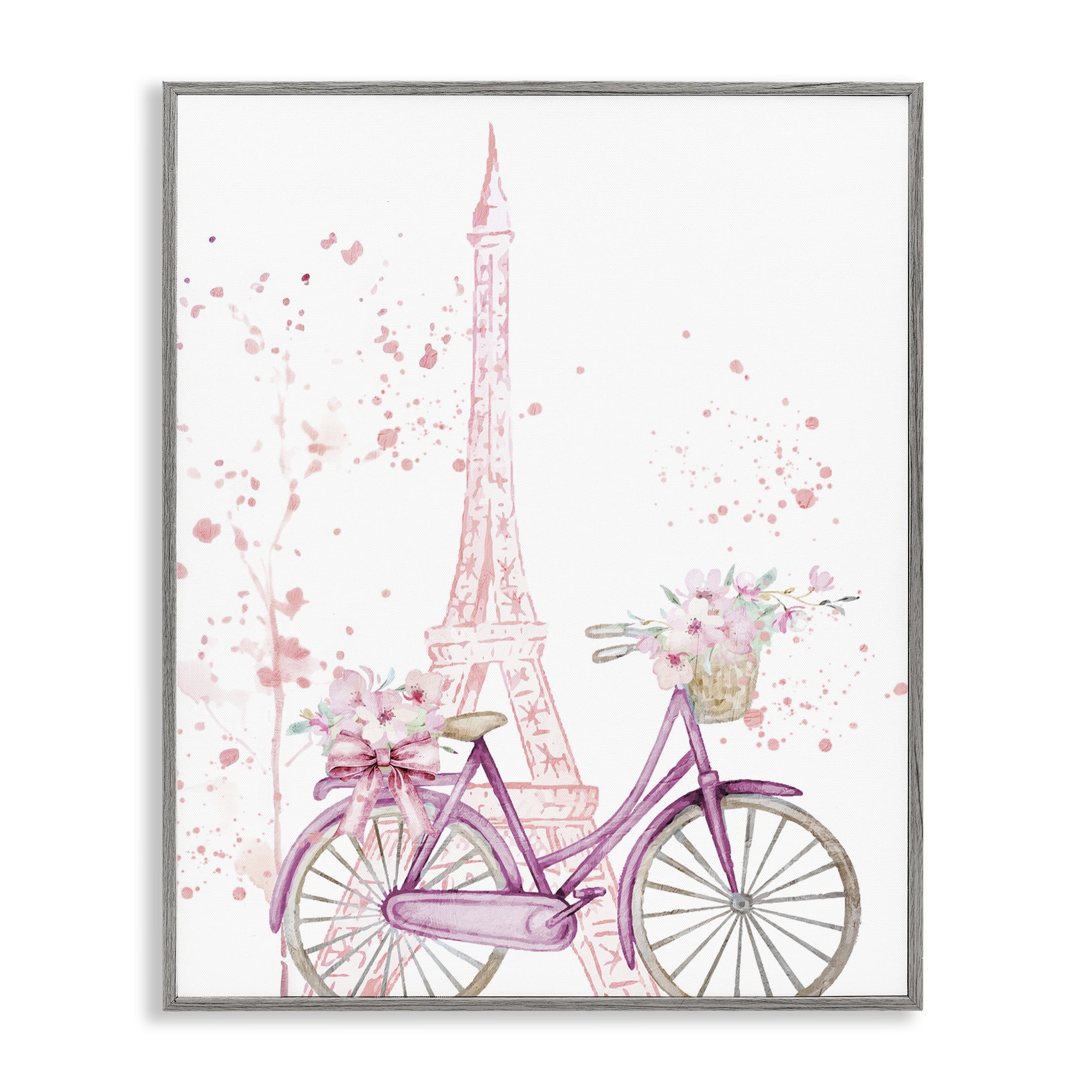 Parisian Bicycle & Modern Splatter Gray Framed Giclee Art, design by Kim Allen