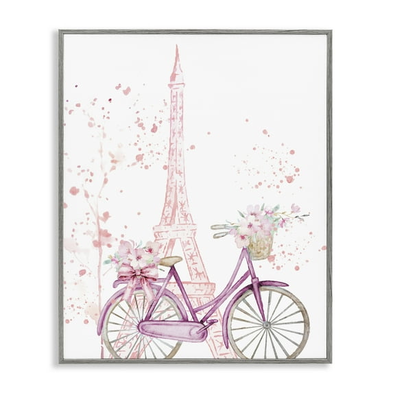 Parisian Bicycle & Modern Splatter Gray Framed Giclee Art, design by Kim Allen