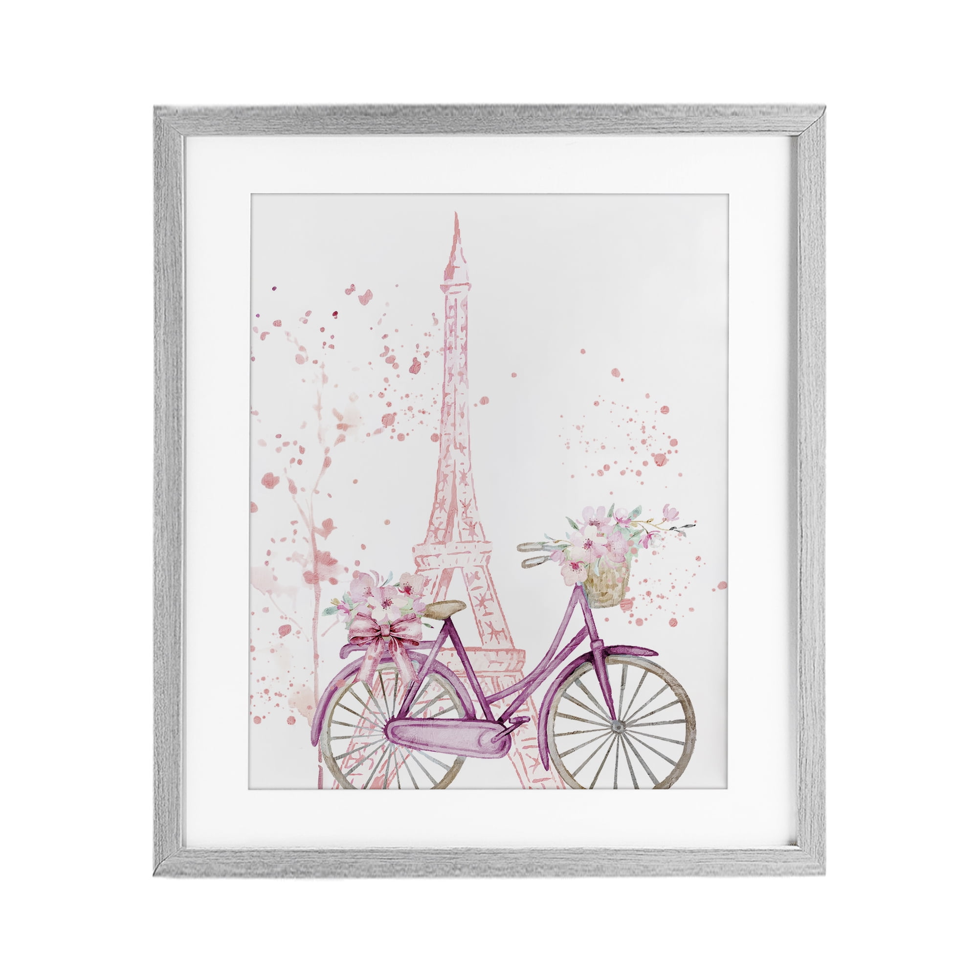 Parisian Bicycle & Modern Splatter Gray Framed Print Under Glass, design by Kim Allen