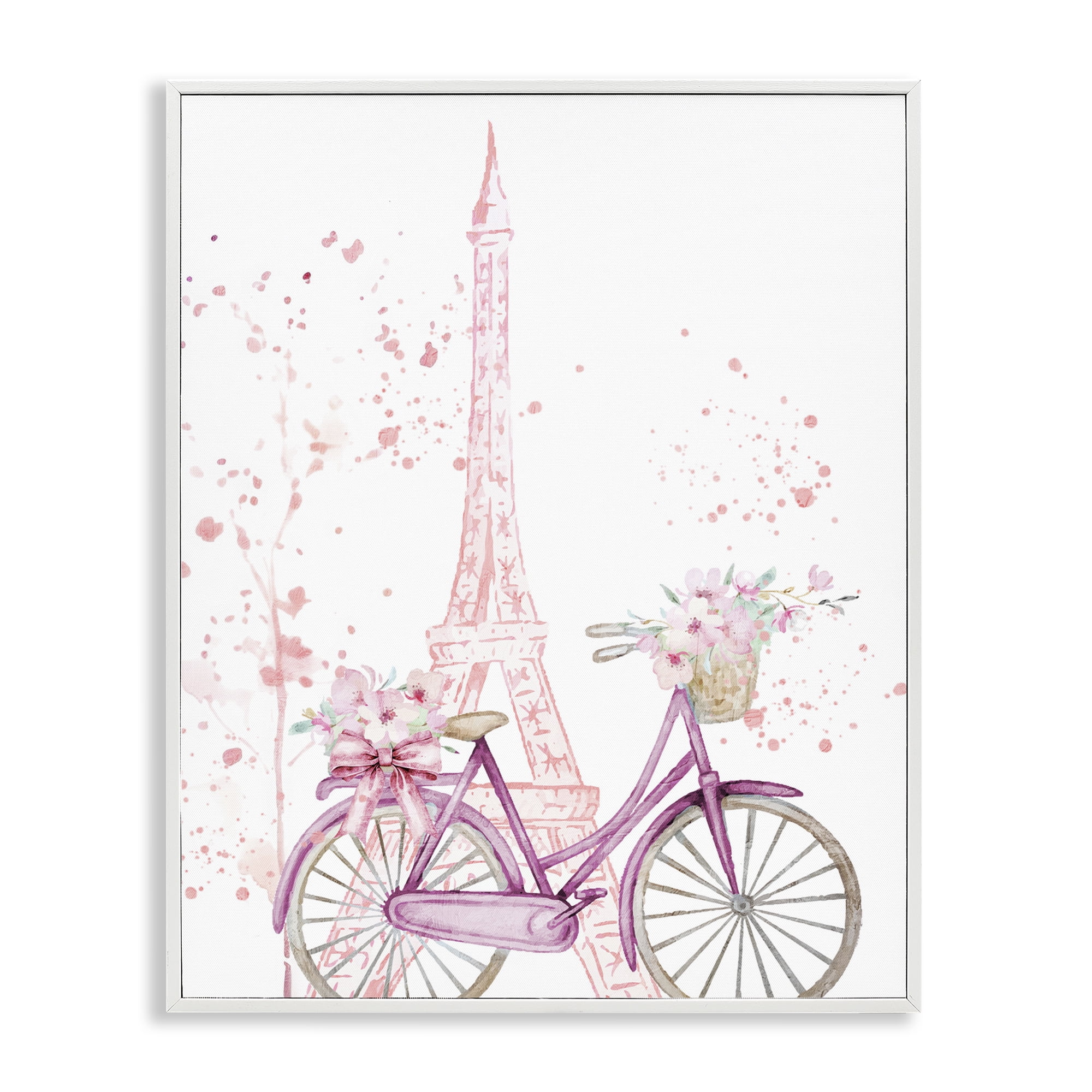 Parisian Bicycle & Modern Splatter White Framed Giclee Art, design by Kim Allen
