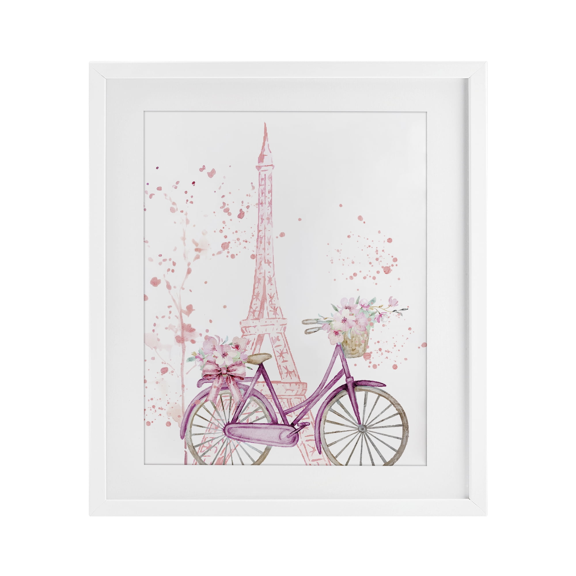 Parisian Bicycle & Modern Splatter White Framed Print Under Glass, design by Kim Allen