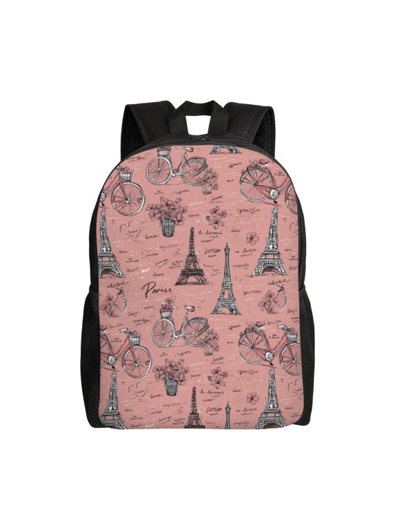 Parisian Bicycle Scene Backpack with 15 Inch Laptop Compartment,Water-Resistant Daypack, Large Capacity Backpack with Adjustable Breathable Shoulder Straps for Daily Use Travel Gym
