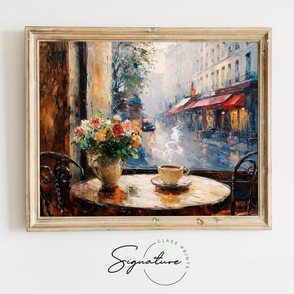 Parisian Café Window Scene, Rustic French, Romantic Vintage Wall Art, Cozy Cottagecore Decor, able Artwork 3596 Unframed Paper Print