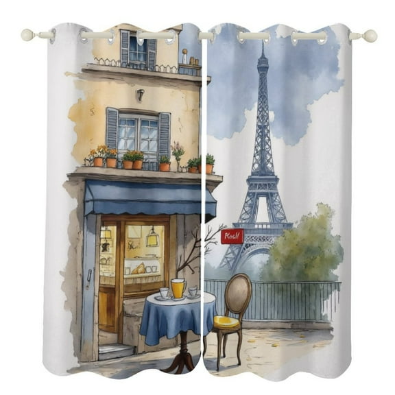 Parisian Cafe Eiffel Tower View 2 Panels Curtains for Bedroom Living Room Drapes Kitchen Window Curtain Home Decor