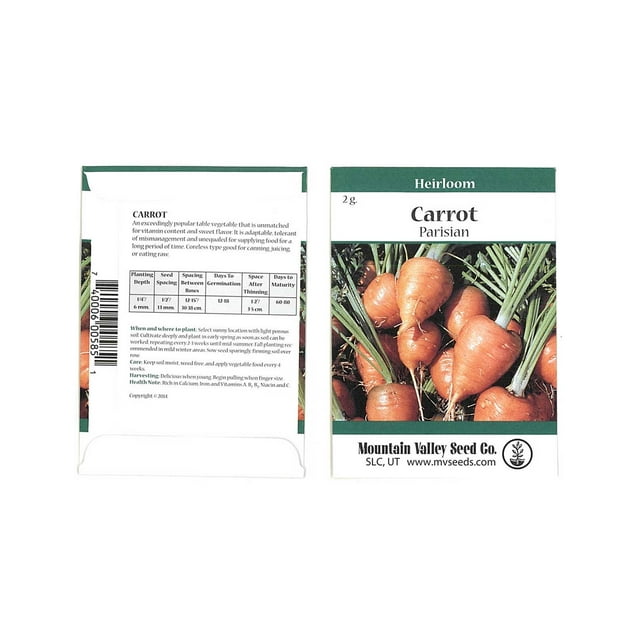 Mountain Valley Seeds Parisian Carrot Seeds, 2g Packet, NonGMO