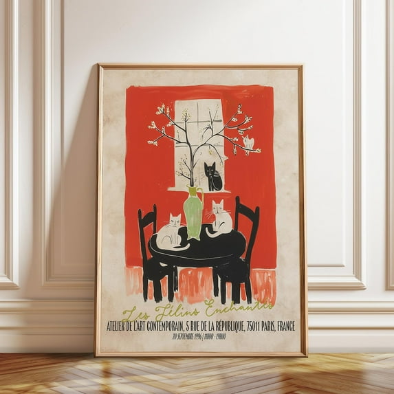 Parisian Cat Les Chats Enchantes Exhibition Artwork, Unframed Canvas 24x36in