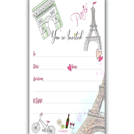 Parisian Charm Fill-In Invitations Set - 25 Elegant Cards with Envelopes for Weddings, Anniversaries, Retirements, and Housewarmings on Thick Cardstock for Any Pen.