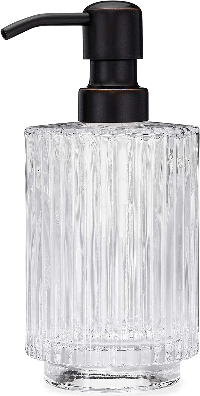 Parisian Clear Fluted Glass Soap Dispenser Refillable & Hand Soap For