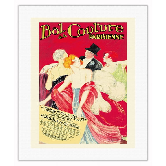 Parisian Couture Ball (Bal de la Couture Parisienne) - Vintage France Advertising Poster by Leonetto Cappiello c.1925 - Fine Art Rolled Canvas Print 16in x 20in
