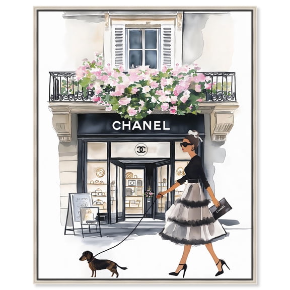Parisian Dog Stroll Canvas Fashion Wall Art by Art Remedy, Silver Frame, 16" x 20"