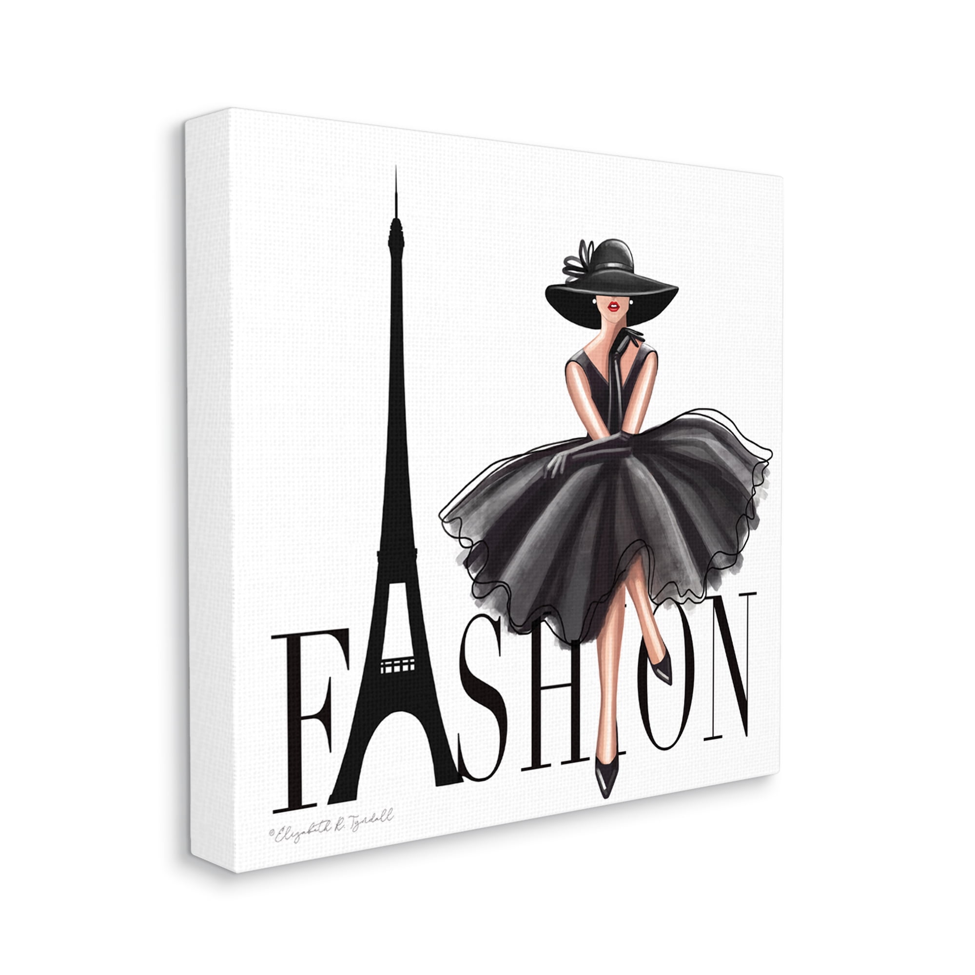 Parisian Fashion Illustration Black Dress Canvas Wall Art