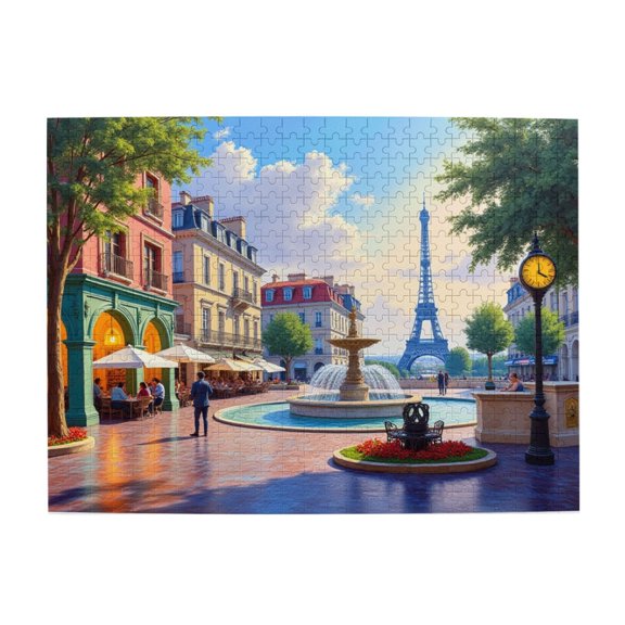 Parisian Fountain & Eiffel Tower 500Piece Adult Jigsaw Puzzle Challenging And Relaxing Brain Teaser， Vibrant Artwork， Quality Pieces， Great Gift Idea For Puzzle Lovers & Home Decor