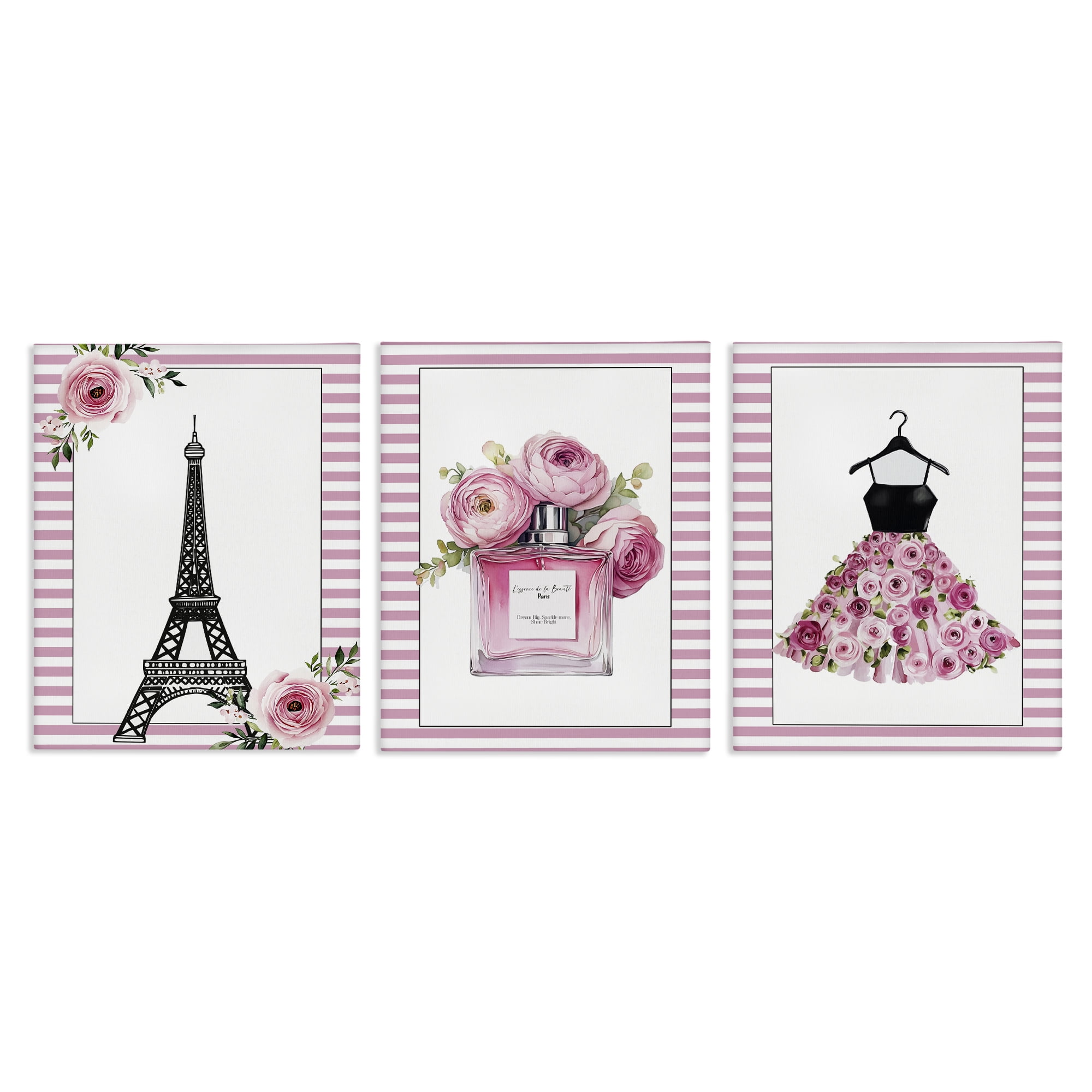 Parisian Glam with Stripes 3 Piece Canvas Wall Art Set, design by Christine Simpson Art
